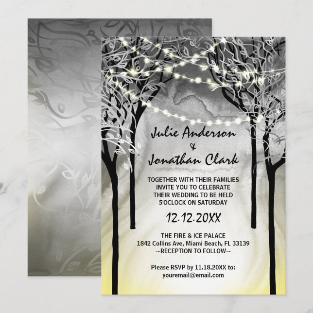 Silver and Gold Fire and Ice Wedding Invitations (Front/Back)