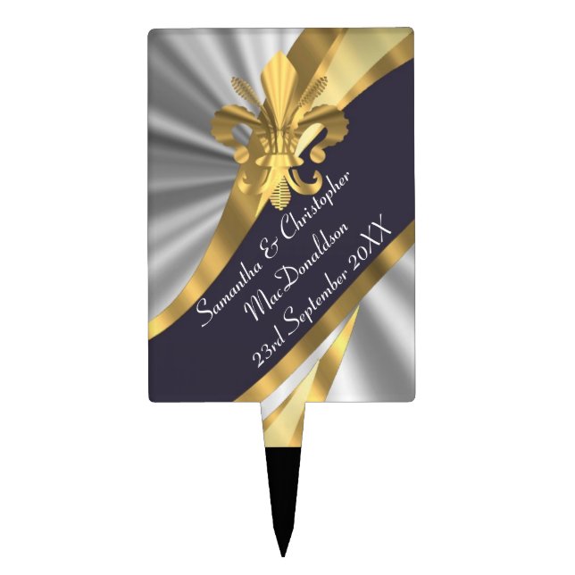 Silver and gold fleur de lys cake topper (Front)