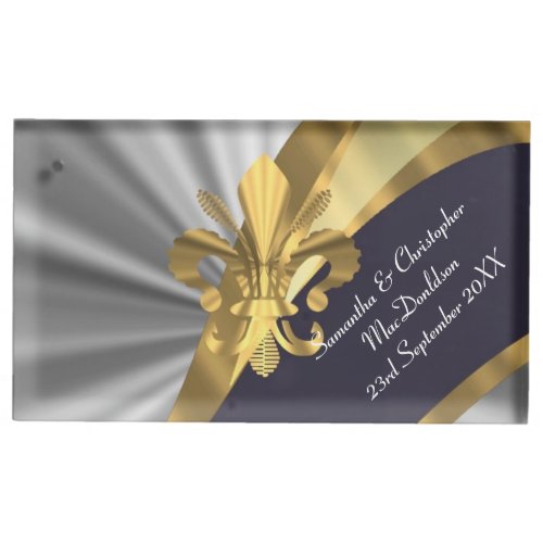 Silver and gold fleur de lys table card holder