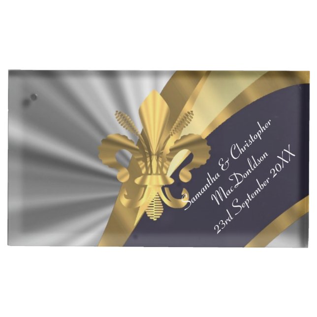 Silver and gold fleur de lys table card holder (Front)