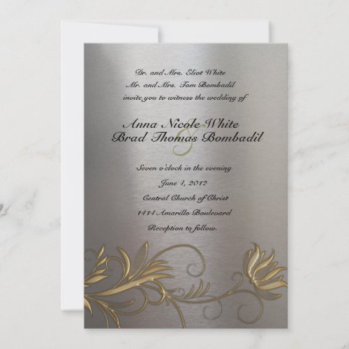 Silver and Gold Floral Vintage Wedding Invitation