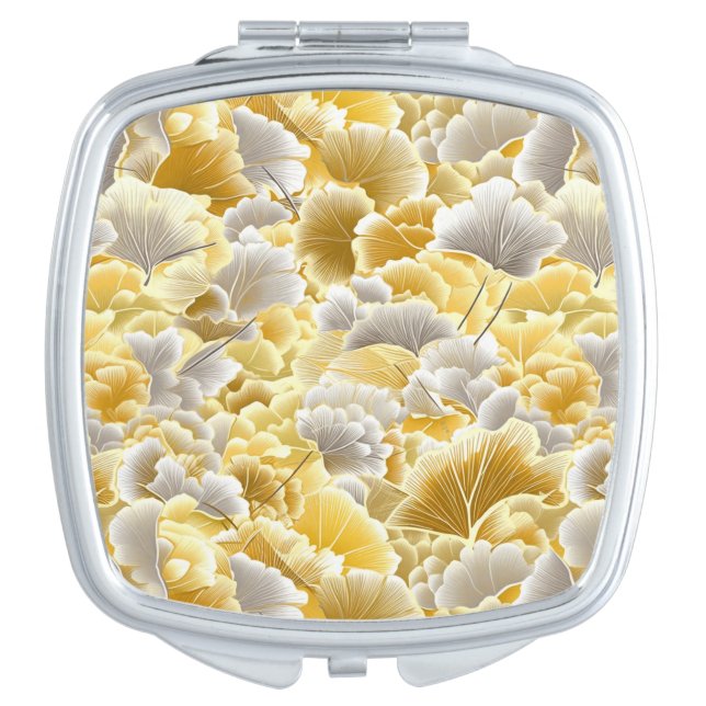 Silver and Gold Gingko Leaves Mirror Compact  (Front)