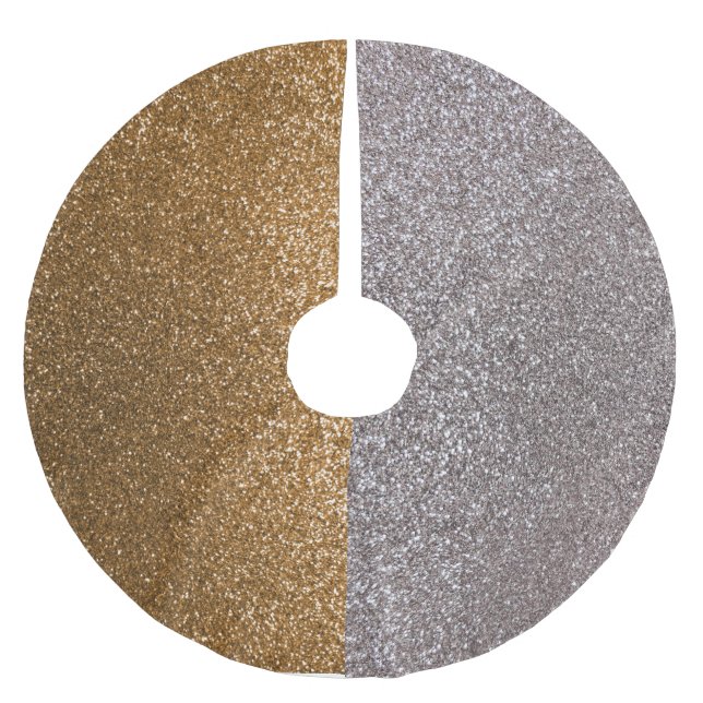 Silver and gold glitter brushed polyester tree skirt (Front)