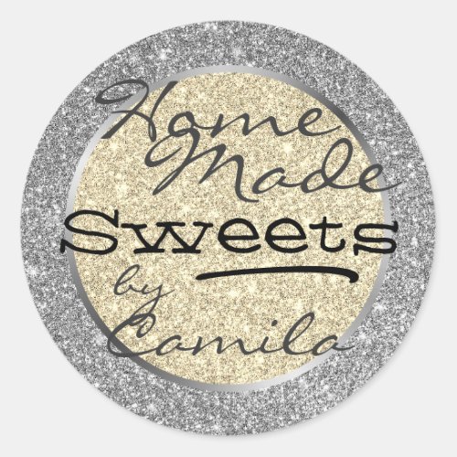 Silver and Gold Glitter Home Made Homemade Text Classic Round Sticker