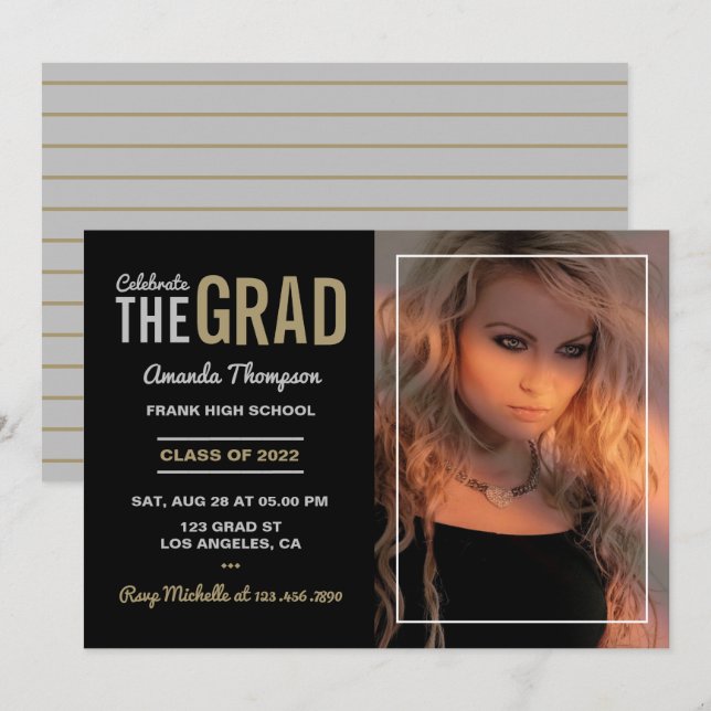 Silver and Gold Graduation Party Invitation (Front/Back)