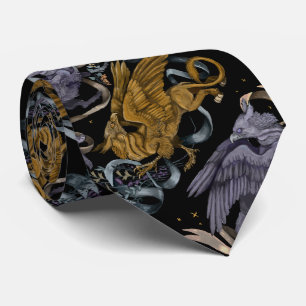 Silver and Gold Gryphon Pattern Neck Tie