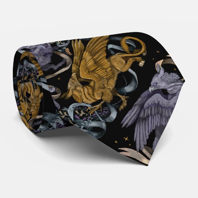 Silver and Gold Gryphon Pattern Neck Tie (Rolled)