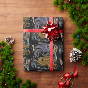 Silver and Gold Gryphon Pattern Wrapping Paper