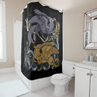 Silver and Gold Gryphon Shower Curtain