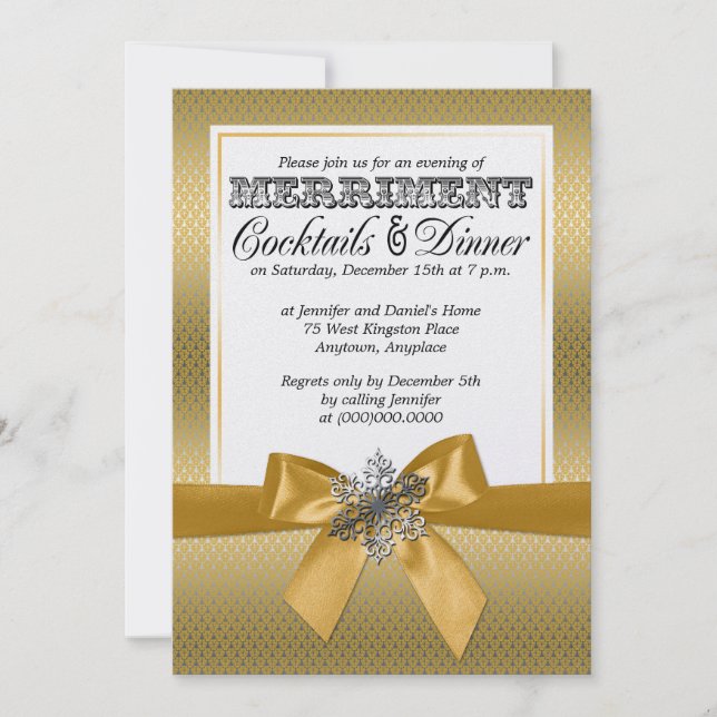 Silver And Gold Holiday Dinner Party Invitations (Front)