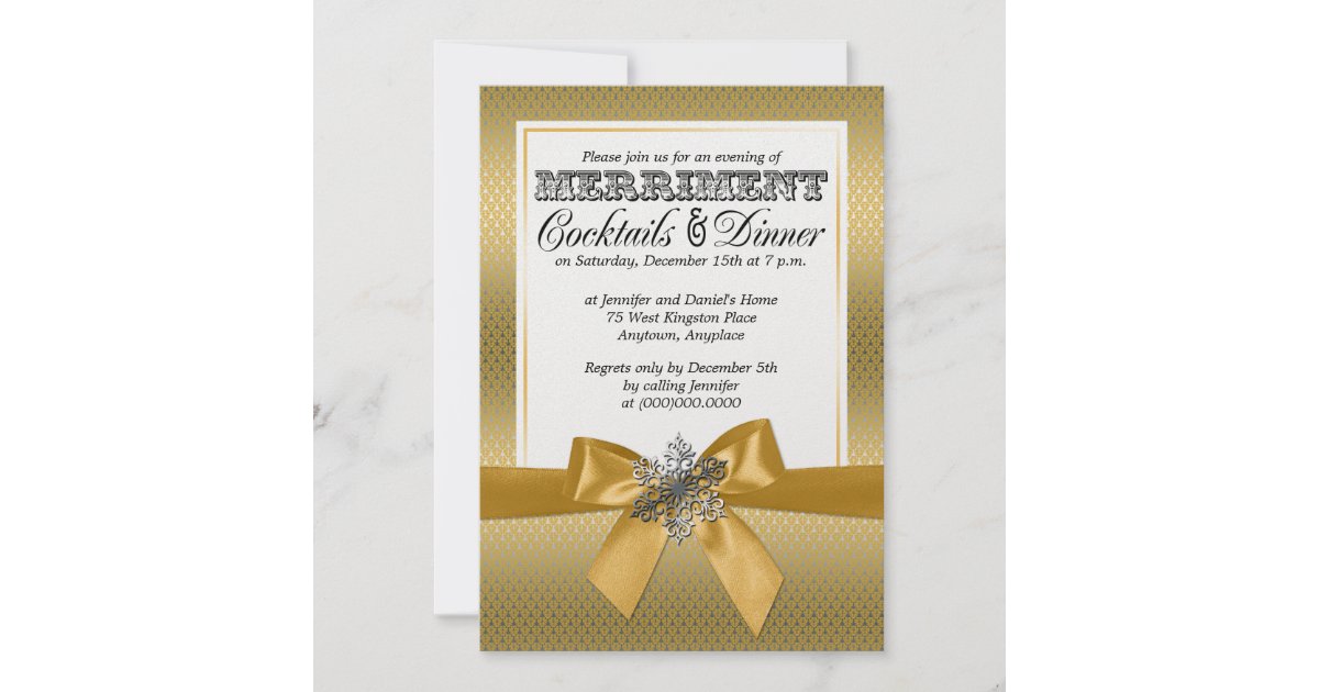 Silver And Gold Holiday Dinner Party Invitations | Zazzle