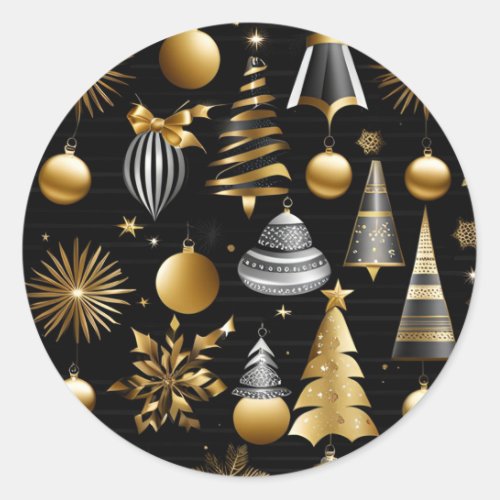 Silver And Gold Holiday Ornaments Classic Round Sticker