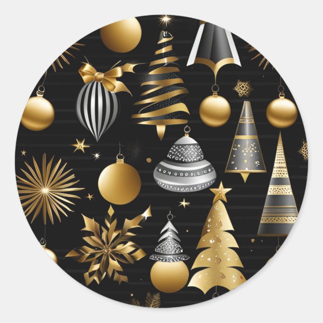 Silver And Gold Holiday Ornaments Classic Round Sticker (Front)