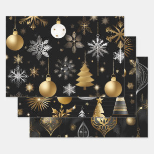 Silver And Gold Holiday Ornaments Collection Wrapping Paper Sheets