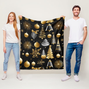 Silver And Gold Holiday Ornaments Pattern Fleece Blanket
