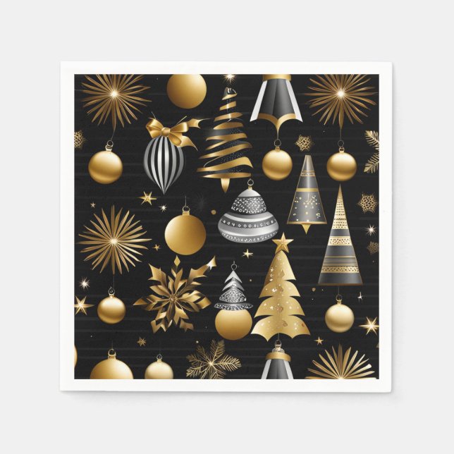 Silver And Gold Holiday Ornaments Pattern Napkins (Front)
