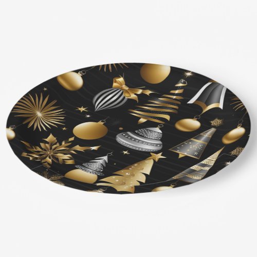 Silver And Gold Holiday Ornaments Pattern Paper Plates