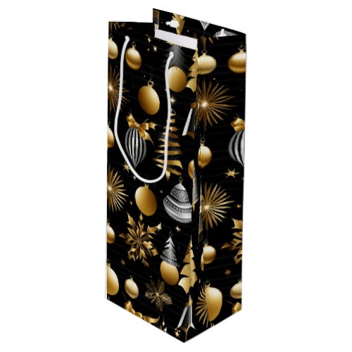 Silver And Gold Holiday Ornaments Wine Gift Bag