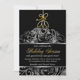 Silver And Gold Holiday Party Custom Invitations
