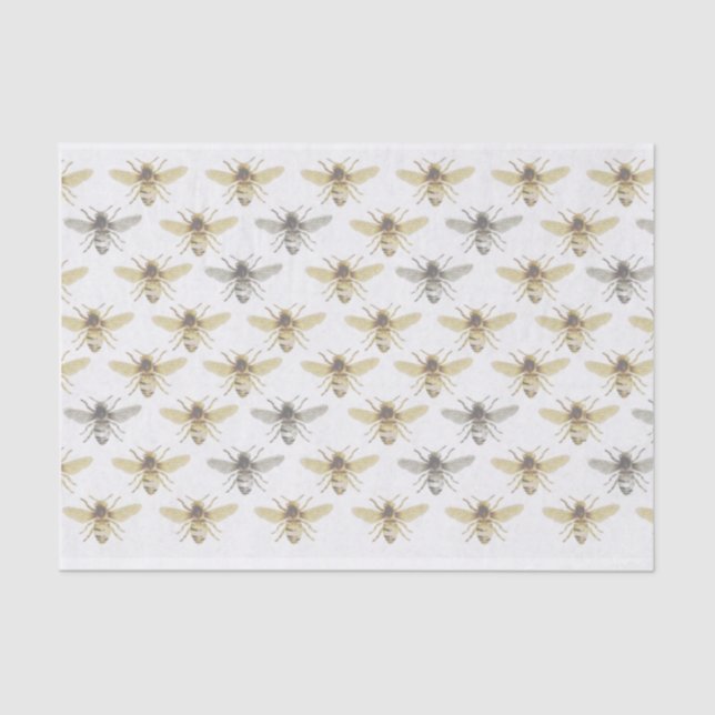 Silver and Gold Honey Bee Patterned Tissue Paper  (Front)