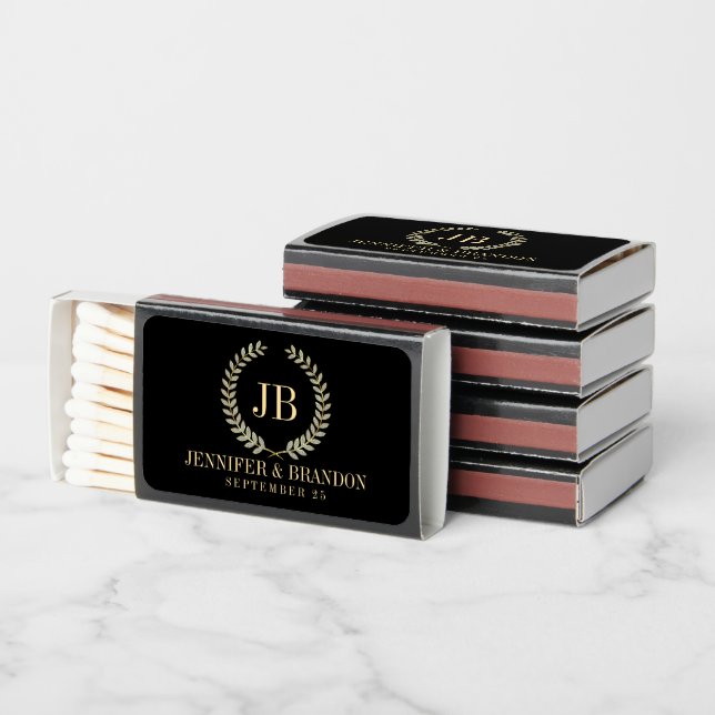 Silver and Gold Laurel Wreath Wedding Design Matchboxes (Stacked)