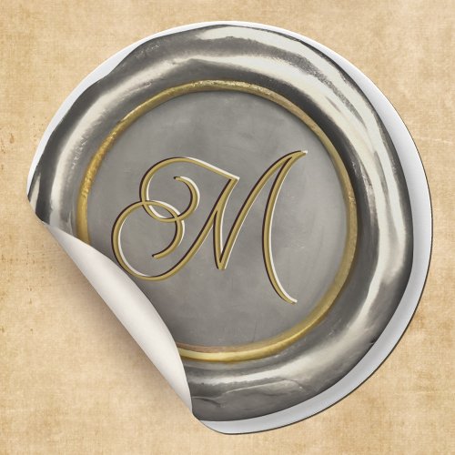  Silver And Gold Monogram Modern Wax Seal Stickers
