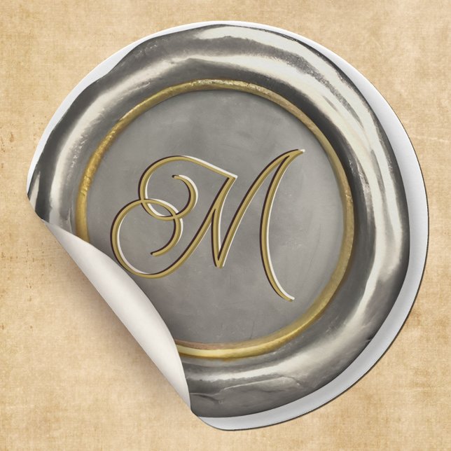  Silver And Gold Monogram Modern Wax Seal Stickers (Creator Uploaded)