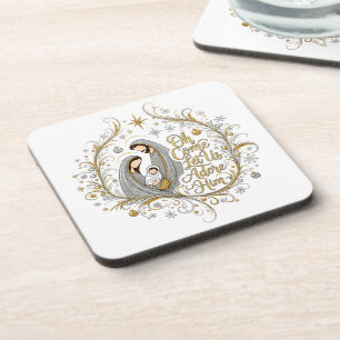 Silver and gold nativity Christmas Beverage Coaster