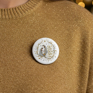 Silver and gold nativity Christmas Button