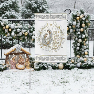 Silver and gold nativity Christmas Garden Flag