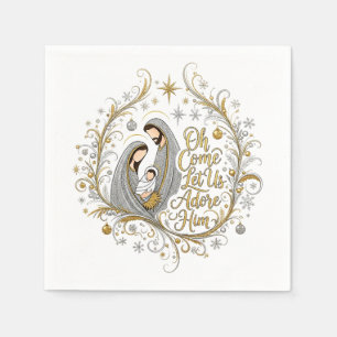 Silver and gold nativity Christmas Napkins