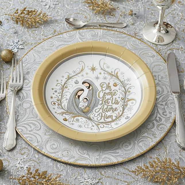 Silver and gold nativity Christmas Paper Plates (Creator Uploaded)