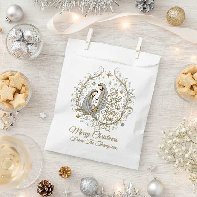 Silver and gold nativity Christmas personalized Favor Bag (Creator Uploaded)