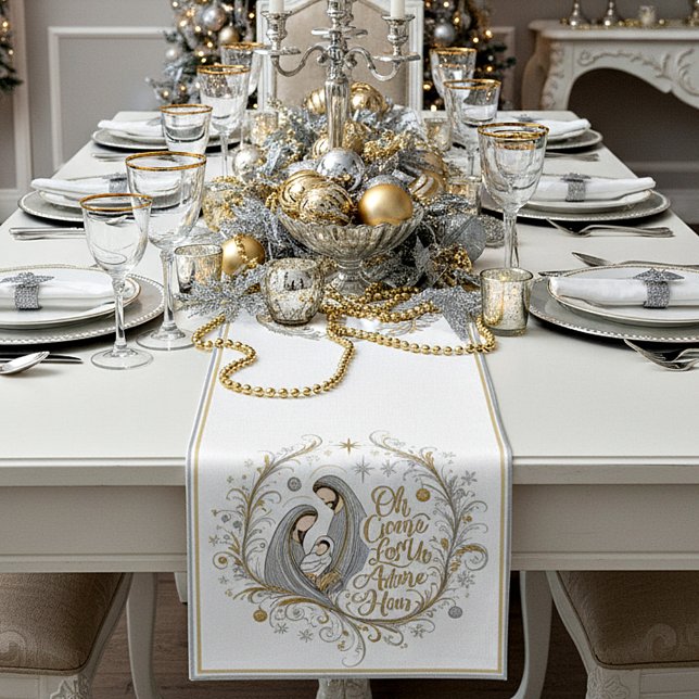Silver and gold nativity Christmas Short Table Runner (Creator Uploaded)