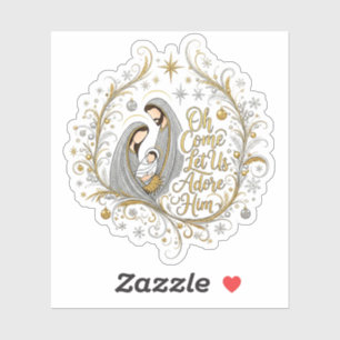 Silver and gold nativity Christmas Sticker