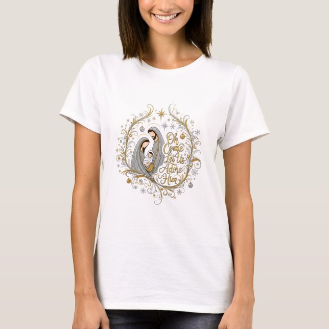 Silver and gold nativity Christmas T-Shirt (Front)