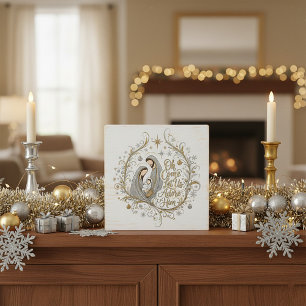 Silver and gold nativity Christmas Wooden Box Sign