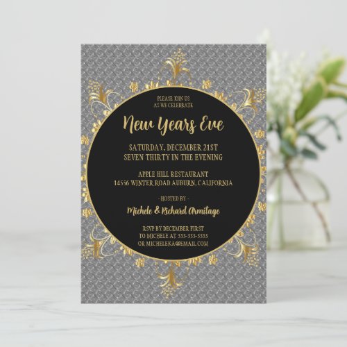 Silver and Gold New Years Invitation