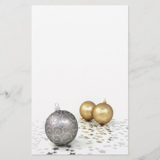 Silver and Gold Ornaments and Stars Stationery (Front)