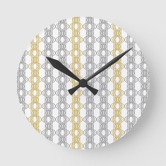 Silver and Gold Pattern Round Clock (Front)