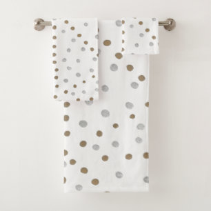 Silver and Gold Polka Dots Bath Towel Set