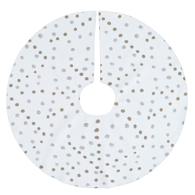 Silver and Gold Polka Dots  Brushed Polyester Tree Skirt (Front)