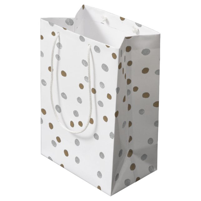 Silver and Gold Polka Dots  Medium Gift Bag (Back Angled)