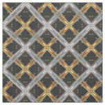 Silver and Gold Ribbon on Black Tiled Pattern Fabric