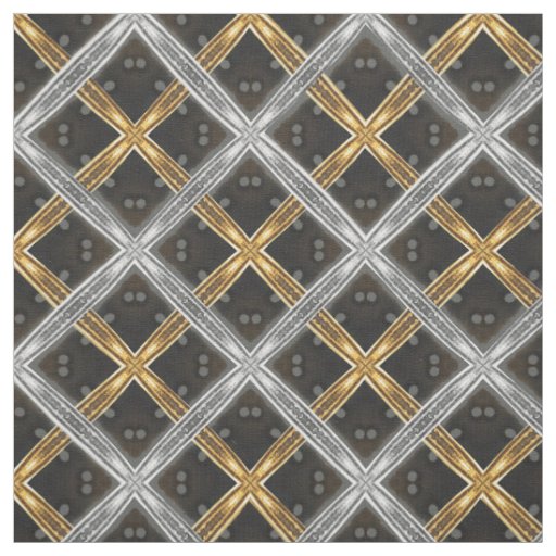 Silver and Gold Ribbon on Black Tiled Pattern Fabric