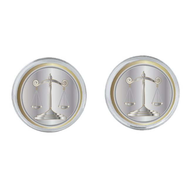 Silver and Gold Scales of Justice Cufflinks (Front)