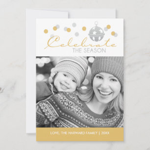 Silver and Gold Sleigh Bell Christmas Photo Card