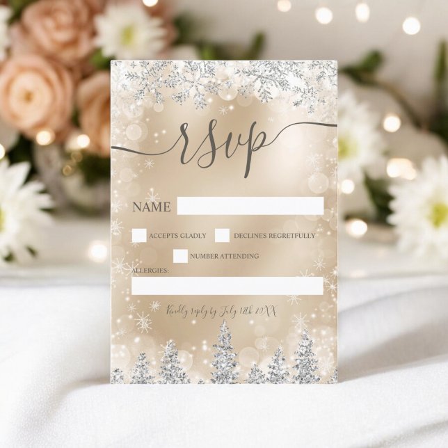 Silver and gold snow pine Christmas winter rsvp (Silver and gold snow pine Christmas winter rsvp)