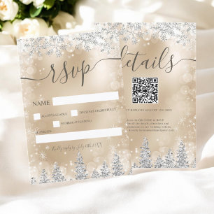 Silver and gold snow pine Christmas winter rsvp Card