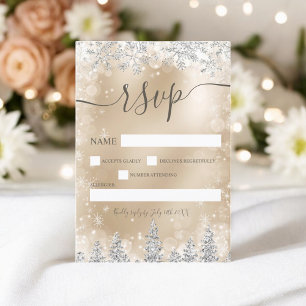Silver and gold snow pine Christmas winter rsvp Card